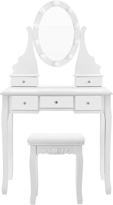 SONGMICS VASAGLE Tocador con Espejo y Bombillas, Mesa de Maquillaje, con 5 SONGMICS VASAGLE Tocador con Espejo y Bombillas, Mesa de Maquillaje, con 5