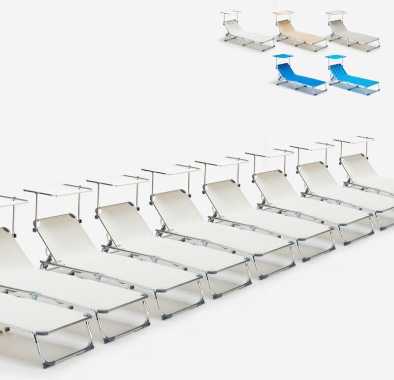 BEACH AND GARDEN DESIGN 24 Tumbonas de playa plegable portátil aluminio California   Blanco BEACH AND GARDEN DESIGN 24 Tumbonas de playa plegable portátil aluminio California   Blanco