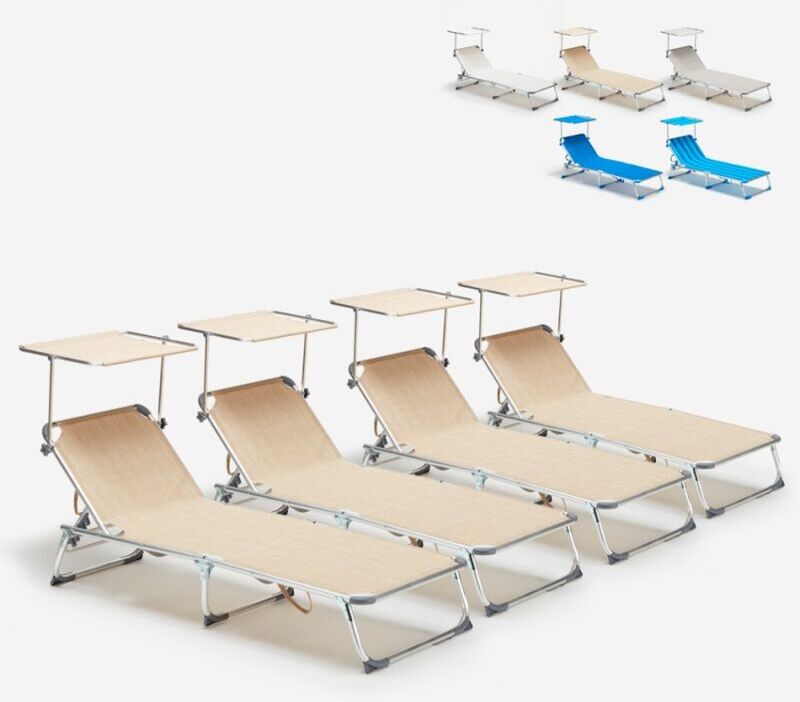 BEACH AND GARDEN DESIGN 4 Tumbonas de playa plegable portátil aluminio California   Beige BEACH AND GARDEN DESIGN 4 Tumbonas de playa plegable portátil aluminio California   Beige