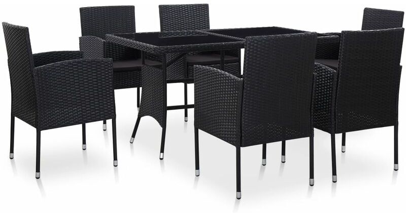 VIDAXL Conjunto de comedor de exterior 7 piezas ratán sintético negro - Nero VIDAXL Conjunto de comedor de exterior 7 piezas ratán sintético negro - Nero