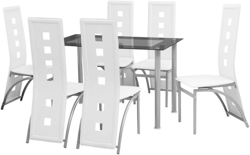 Asupermall - Conjunto de comedor de siete piezas blanco Asupermall - Conjunto de comedor de siete piezas blanco