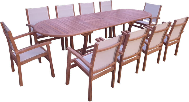 Teck'line - Conjunto de jardín de teca de lujo mesa NILA 10 plazas Teck'line - Conjunto de jardín de teca de lujo mesa NILA 10 plazas