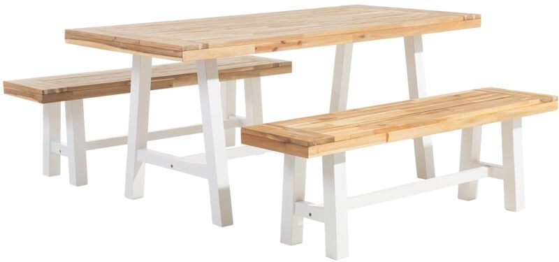 BELIANI Conjunto de jardín en madera de acacia marrón/blanco SCANIA BELIANI Conjunto de jardín en madera de acacia marrón/blanco SCANIA