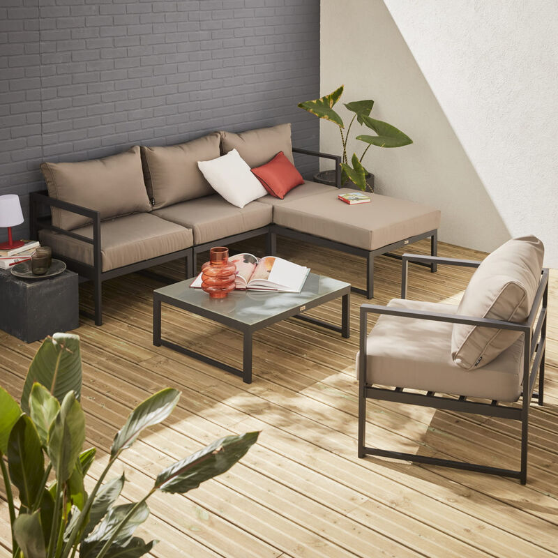 Alice's Garden - Conjunto de jardín, módulos de aluminio, 5 plazas, Alice's Garden - Conjunto de jardín, módulos de aluminio, 5 plazas,