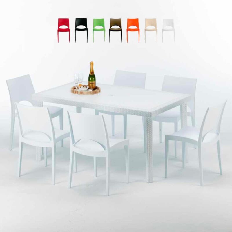 GRAND SOLEIL Mesa Rectangular Blanca 150x90 cm y 6 Sillas De Colores Paris GRAND SOLEIL Mesa Rectangular Blanca 150x90 cm y 6 Sillas De Colores Paris