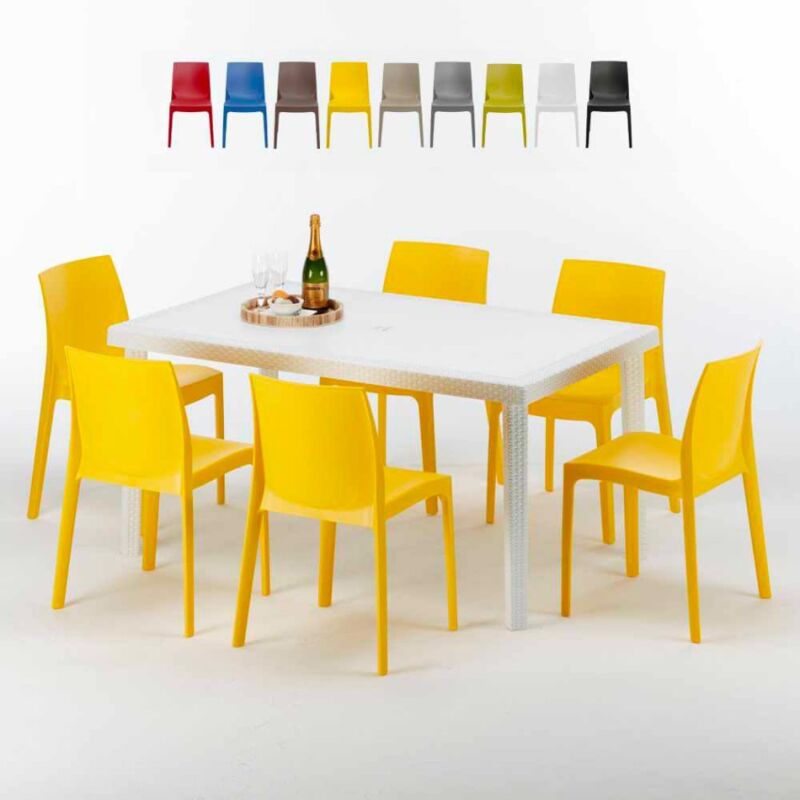 GRAND SOLEIL Mesa Rectangular Blanca 150x90 cm y 6 Sillas De Colores Rome Summerlife GRAND SOLEIL Mesa Rectangular Blanca 150x90 cm y 6 Sillas De Colores Rome Summerlife