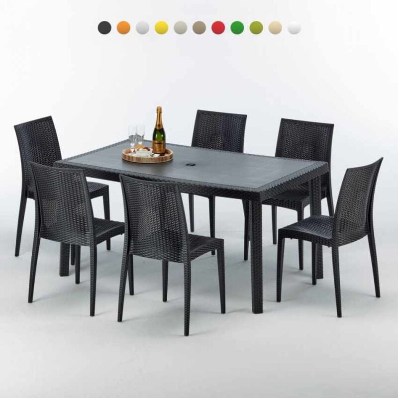 GRAND SOLEIL Mesa Rectangular Negra 150x90 cm y 6 Sillas De Colores Enjoy   Bistrot GRAND SOLEIL Mesa Rectangular Negra 150x90 cm y 6 Sillas De Colores Enjoy   Bistrot
