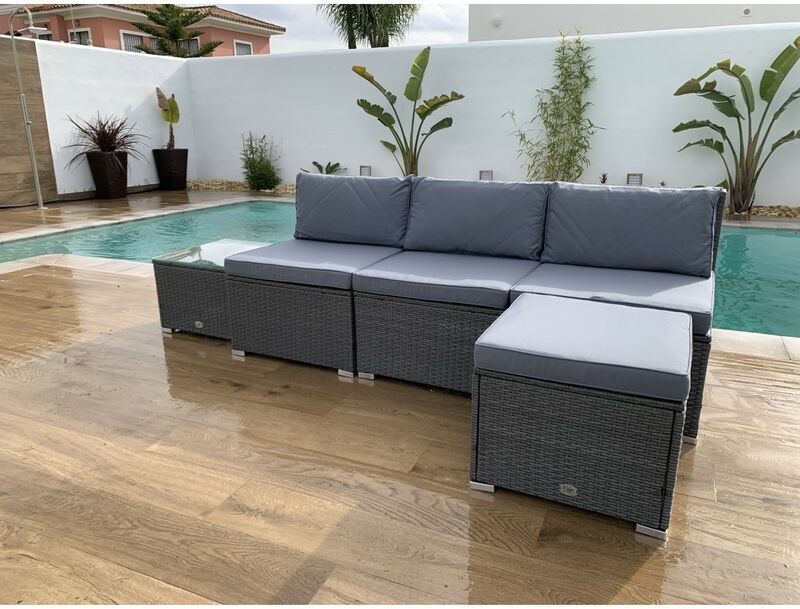 KIEFERGARDEN – Conjunto Set Muebles Jardín y Terraza, 4 plazas, Gris, Una Mesa, KIEFERGARDEN – Conjunto Set Muebles Jardín y Terraza, 4 plazas, Gris, Una Mesa,