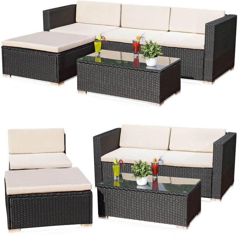 MUCOLA Salón de jardín Conjunto de jardín Sofá Mesa Cojín Negro muebles de MUCOLA Salón de jardín Conjunto de jardín Sofá Mesa Cojín Negro muebles de