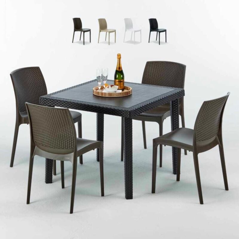 GRAND SOLEIL Mesa Cuadrada Negra 90x90 cm y 4 Sillas De Colores Bohème Passion GRAND SOLEIL Mesa Cuadrada Negra 90x90 cm y 4 Sillas De Colores Bohème Passion