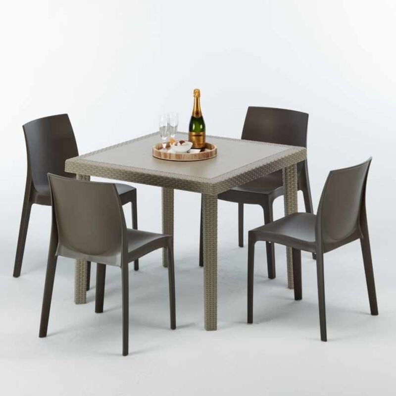GRAND SOLEIL Mesa Cuadrada Beige 90x90 cm y 4 Sillas De Colores Elegance   Rome GRAND SOLEIL Mesa Cuadrada Beige 90x90 cm y 4 Sillas De Colores Elegance   Rome