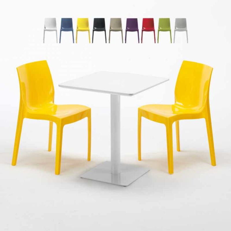 GRAND SOLEIL Mesa Cuadrada Blanca 60x60 cm con 2 Sillas De Colores Ice Lemon GRAND SOLEIL Mesa Cuadrada Blanca 60x60 cm con 2 Sillas De Colores Ice Lemon