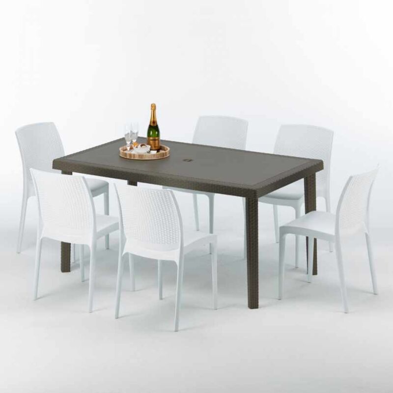 GRAND SOLEIL Mesa Rectangular Marrón 150x90 cm y 6 Sillas De Colores Focus   Boheme GRAND SOLEIL Mesa Rectangular Marrón 150x90 cm y 6 Sillas De Colores Focus   Boheme