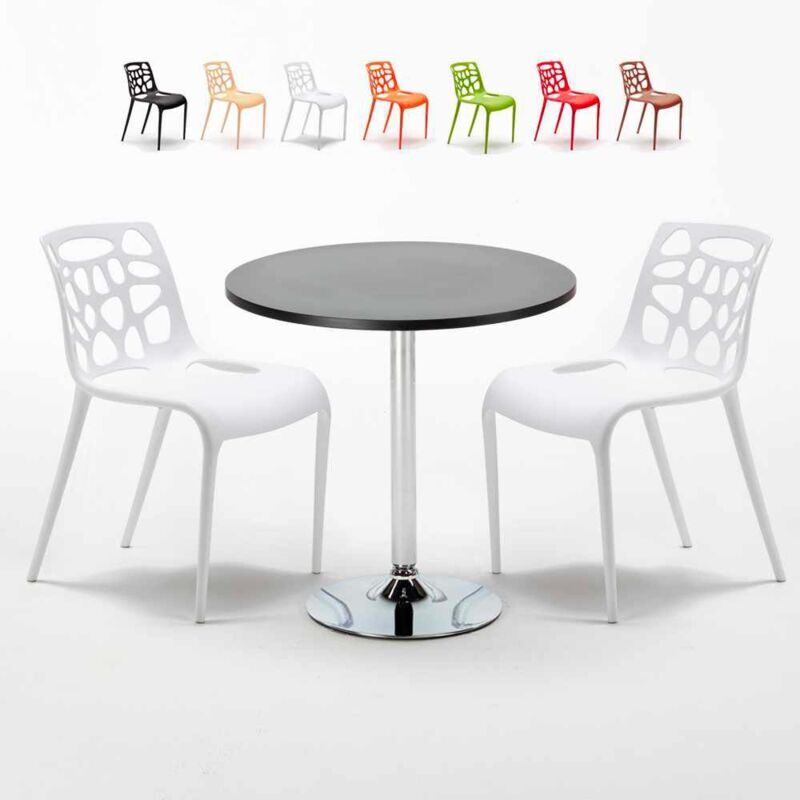 AHD AMAZING HOME DESIGN Mesa Redonda Negra Con 2 Sillas De Colores Interior Bar Gelateria