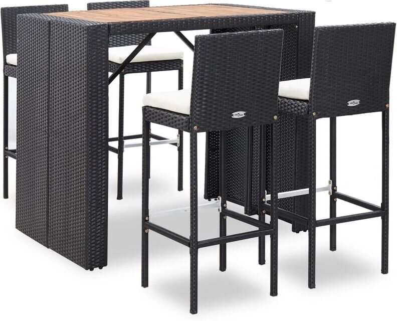 Asupermall - Mesa y sillas bar jardin 5 pzas ratan sintetico y madera Asupermall - Mesa y sillas bar jardin 5 pzas ratan sintetico y madera