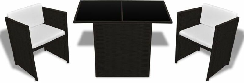 Asupermall - Mesa y sillas bistro jardin 3 pzas y cojines poli ratan Asupermall - Mesa y sillas bistro jardin 3 pzas y cojines poli ratan