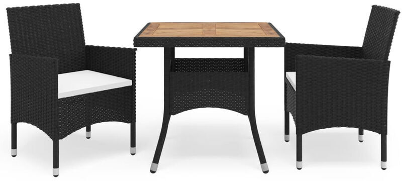 Asupermall - Muebles de jardin 3 piezas ratan sintetico negro y acacia Asupermall - Muebles de jardin 3 piezas ratan sintetico negro y acacia