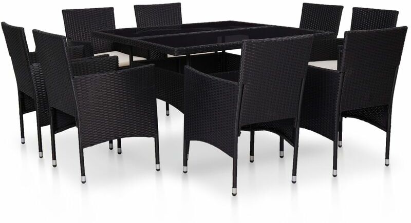 ASUPERMALL Muebles de jardin 9 piezas ratan sintetico y vidrio negro ASUPERMALL Muebles de jardin 9 piezas ratan sintetico y vidrio negro