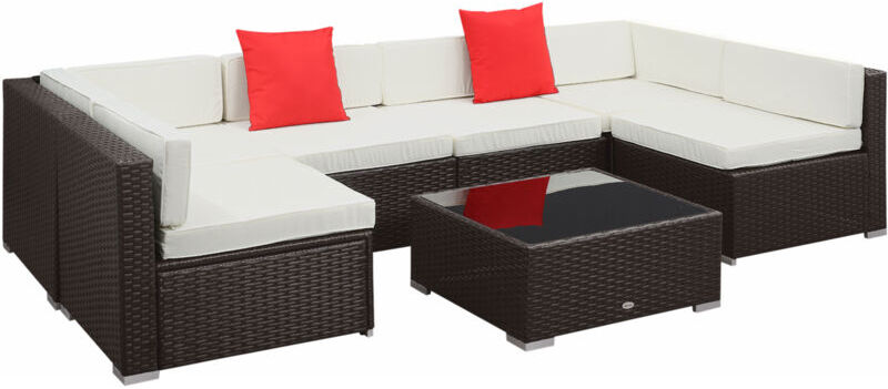 Outsunny Conjunto Muebles de Jardín Ratán 7 Piezas Set de Sofás con Mesita Outsunny Conjunto Muebles de Jardín Ratán 7 Piezas Set de Sofás con Mesita