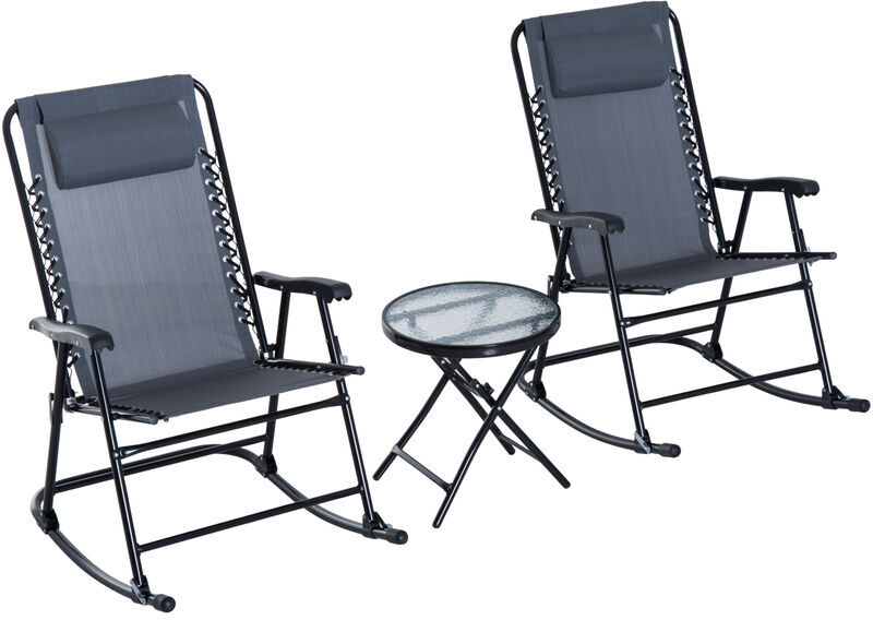 Outsunny Set de Muebles de Jardín Mesa Redonda y 2 Sillas Mecedoras Plegables Outsunny Set de Muebles de Jardín Mesa Redonda y 2 Sillas Mecedoras Plegables