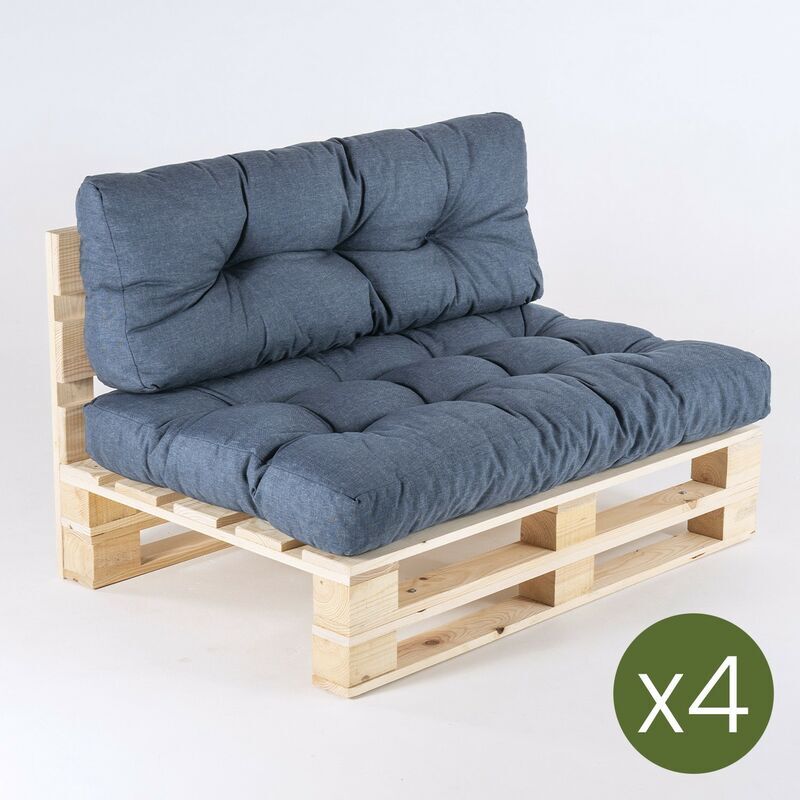 EDENJARDIN Pack 4 sofás para palets + 4 cojín de asiento 80x120x16 cm + 4 cojín EDENJARDIN Pack 4 sofás para palets + 4 cojín de asiento 80x120x16 cm + 4 cojín