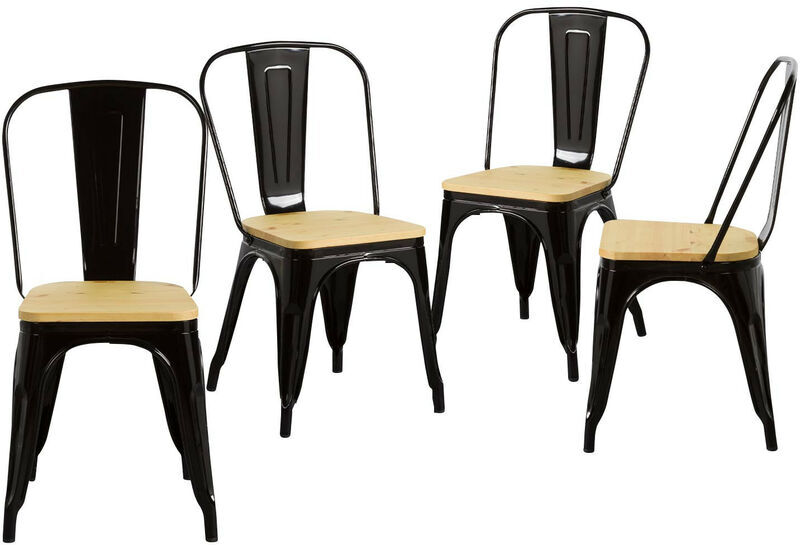 ORION91 Pack 4 sillas Iron Wood con Asiento de Madera Thinia Home Color - Negro ORION91 Pack 4 sillas Iron Wood con Asiento de Madera Thinia Home Color - Negro