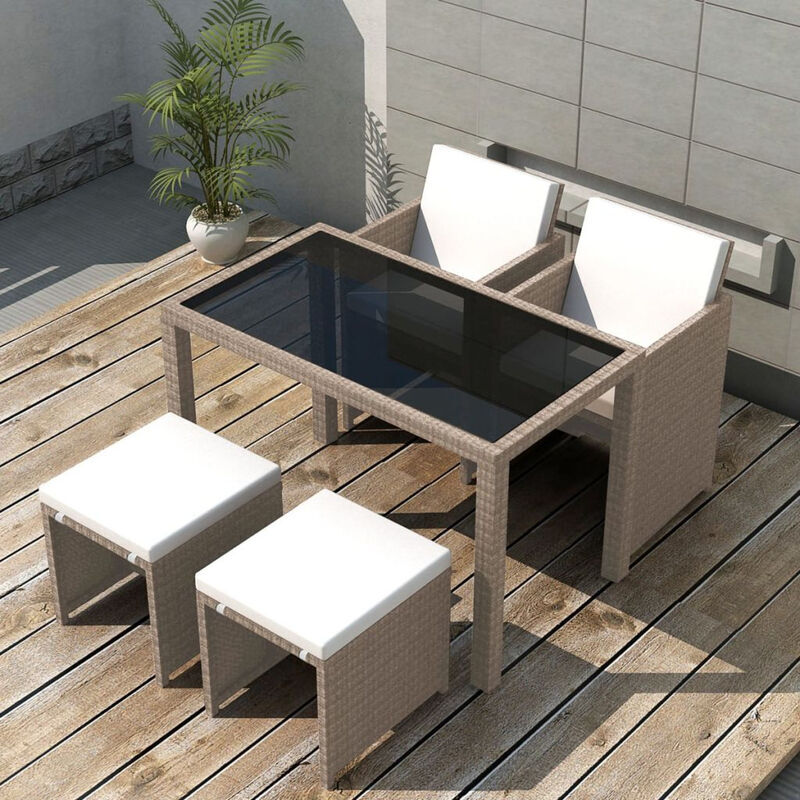 Asupermall - Set comedor de jardin 5 piezas y cojines ratan sintetico Asupermall - Set comedor de jardin 5 piezas y cojines ratan sintetico