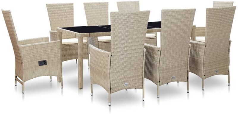 ASUPERMALL Set comedor de jardin 9 piezas y cojines ratan sintetico beige