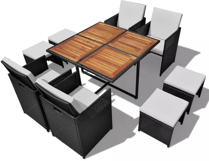 ASUPERMALL Set comedor de jardin 9 pzas ratan sintetico y madera negro ASUPERMALL Set comedor de jardin 9 pzas ratan sintetico y madera negro