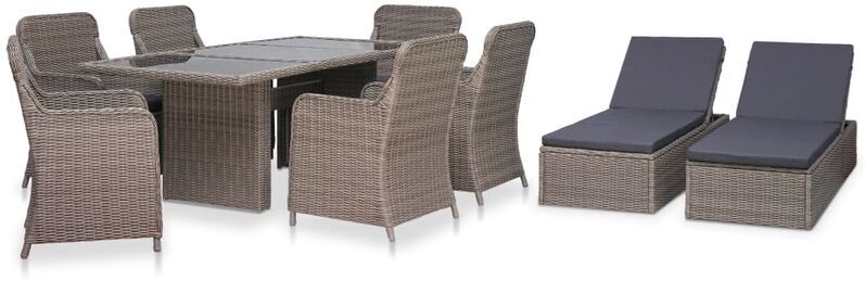 ASUPERMALL Set comedor de jardin con tumbonas 9 pzs ratan sintetico marron ASUPERMALL Set comedor de jardin con tumbonas 9 pzs ratan sintetico marron