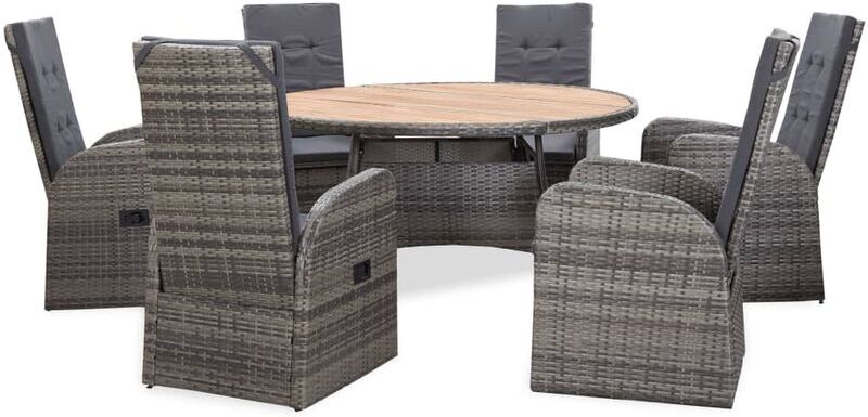 YOUTHUP Set comedor de jardín 7 piezas ratán sintético y madera gris YOUTHUP Set comedor de jardín 7 piezas ratán sintético y madera gris