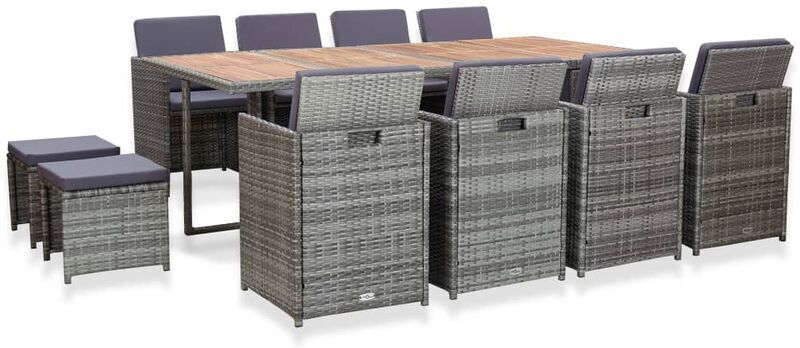 vidaXL Set comedor jardín 13 pzas ratán sintético y madera acacia gris vidaXL Set comedor jardín 13 pzas ratán sintético y madera acacia gris
