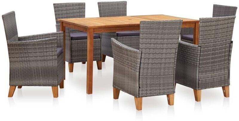 vidaXL Set de comedor 7 pzas ratán sintético madera maciza acacia gris vidaXL Set de comedor 7 pzas ratán sintético madera maciza acacia gris