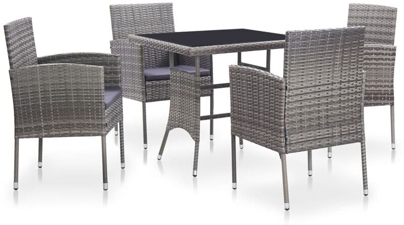Asupermall - Set de comedor de jardin 5 pzas y cojines ratan sintetico Asupermall - Set de comedor de jardin 5 pzas y cojines ratan sintetico