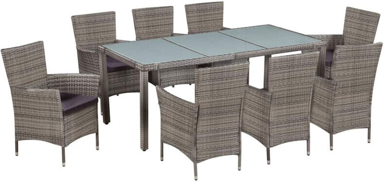 ASUPERMALL Set de comedor de jardin 9 pzas y cojines ratan sintetico gris ASUPERMALL Set de comedor de jardin 9 pzas y cojines ratan sintetico gris