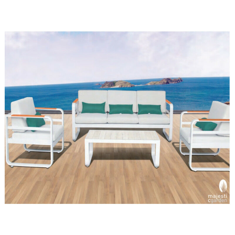 Luna - Set de jardín modelo CANADA en color blanco y cojinería azul Luna - Set de jardín modelo CANADA en color blanco y cojinería azul