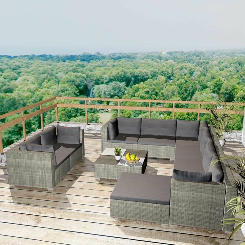 ASUPERMALL Set de muebles de jardin 10 pzas y cojines ratan sintetico gris(no se ASUPERMALL Set de muebles de jardin 10 pzas y cojines ratan sintetico gris(no se