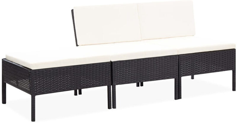 ASUPERMALL Set de muebles de jardin 3 pzas y cojines ratan sintetico negro ASUPERMALL Set de muebles de jardin 3 pzas y cojines ratan sintetico negro