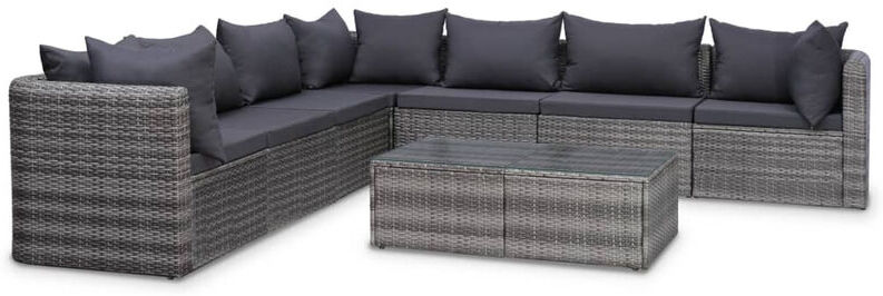 ASUPERMALL Set de muebles de jardin 8 pzas y cojines ratan sintetico gris ASUPERMALL Set de muebles de jardin 8 pzas y cojines ratan sintetico gris