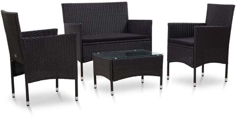 YOUTHUP Set de muebles de jardín 4 pzas y cojines ratán sintético negro YOUTHUP Set de muebles de jardín 4 pzas y cojines ratán sintético negro