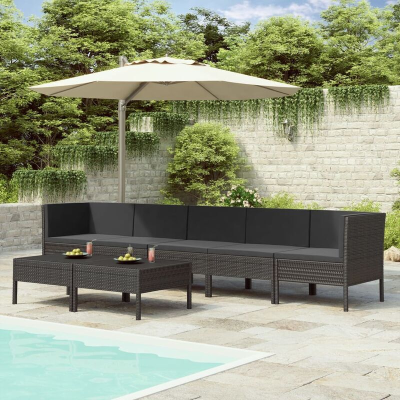 YOUTHUP Set de muebles de jardín 8 pzas y cojines ratán sintético negro YOUTHUP Set de muebles de jardín 8 pzas y cojines ratán sintético negro