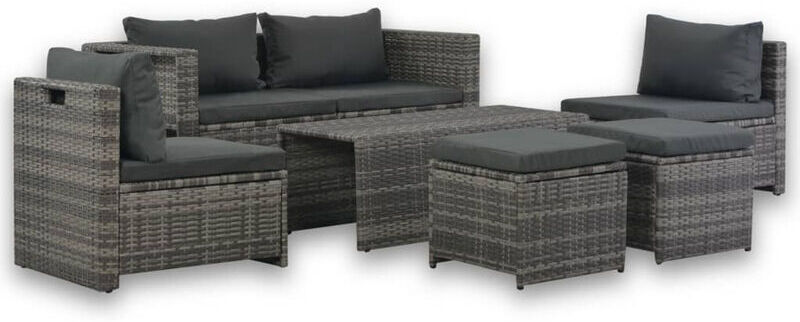 ASUPERMALL Set de salon para jardin 6 pzs y cojines ratan sintetico gris ASUPERMALL Set de salon para jardin 6 pzs y cojines ratan sintetico gris