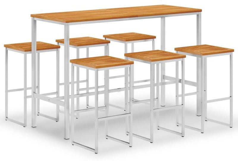 ASUPERMALL Set mesa y sillas de bar 7 pzas madera acacia acero inoxidable ASUPERMALL Set mesa y sillas de bar 7 pzas madera acacia acero inoxidable
