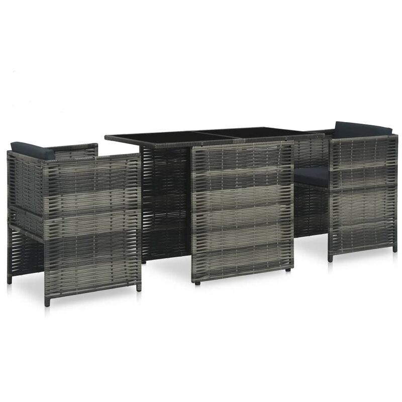 YOUTHUP Set mesa y sillas jardín 3 pzas y cojines ratán sintético gris YOUTHUP Set mesa y sillas jardín 3 pzas y cojines ratán sintético gris