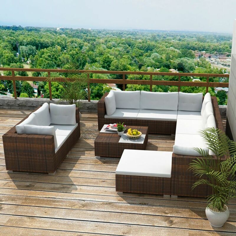 ASUPERMALL Set muebles de jardin 10 pzas y cojines ratan sintetico marron ASUPERMALL Set muebles de jardin 10 pzas y cojines ratan sintetico marron