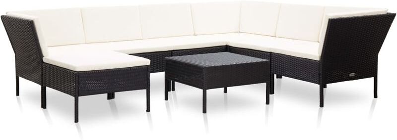 ASUPERMALL Set muebles de jardin 8 piezas y cojines ratan sintetico negro ASUPERMALL Set muebles de jardin 8 piezas y cojines ratan sintetico negro
