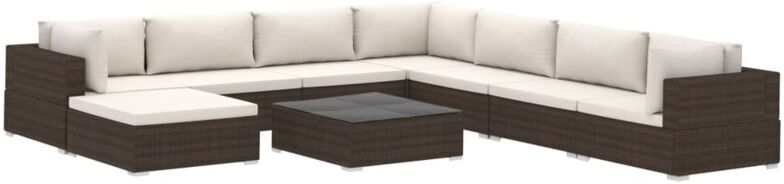 vidaXL Set muebles de jardín 9 piezas y cojines ratán sintético marrón vidaXL Set muebles de jardín 9 piezas y cojines ratán sintético marrón