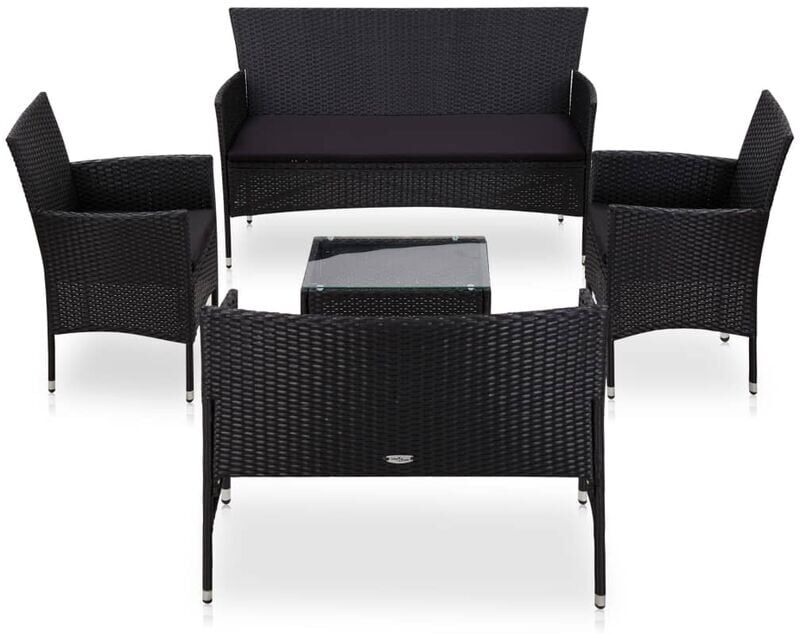 Youthup - Set muebles de jardín 5 piezas y cojines ratán sintético negro Youthup - Set muebles de jardín 5 piezas y cojines ratán sintético negro