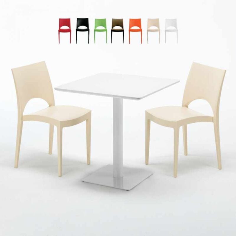 GRAND SOLEIL Mesa Cuadrada Blanca 70x70 cm y 2 Sillas De Colores Paris Meringue GRAND SOLEIL Mesa Cuadrada Blanca 70x70 cm y 2 Sillas De Colores Paris Meringue