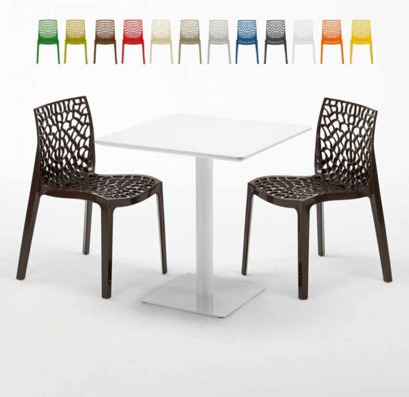GRAND SOLEIL Mesa Cuadrada Blanca 70x70 cm y 2 Sillas De Colores Gruvyer Meringue GRAND SOLEIL Mesa Cuadrada Blanca 70x70 cm y 2 Sillas De Colores Gruvyer Meringue